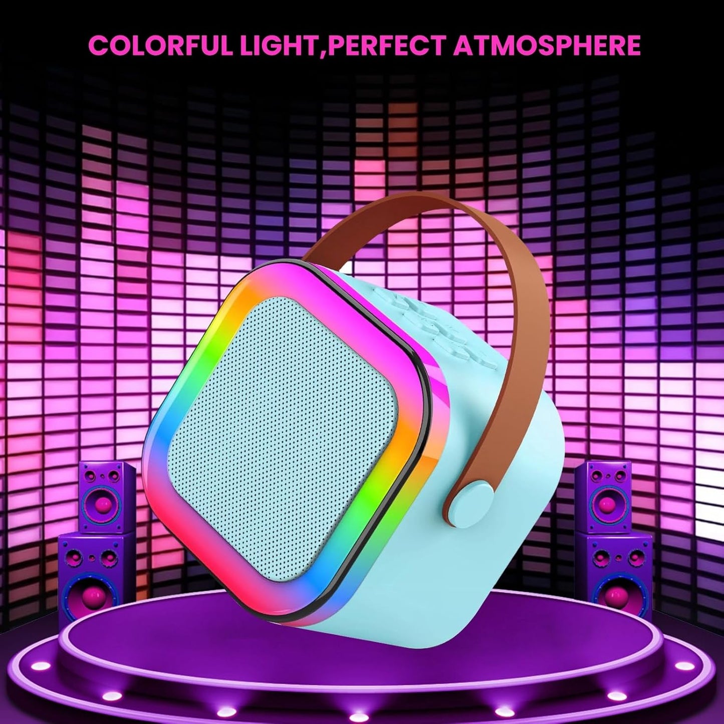 AK Come K12 Portable Bluetooth Karaoke Speaker with RGB Lights &amp; Controllable Battery – Mini Loud Speaker for Kids, Girls, and Boys | Perfect Gift for Family Parties and Karaoke Fun ( Without Mic )